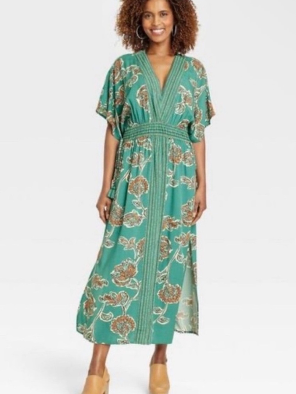 Knox Rose Large Green Floral V-Neck Maxi Dress
